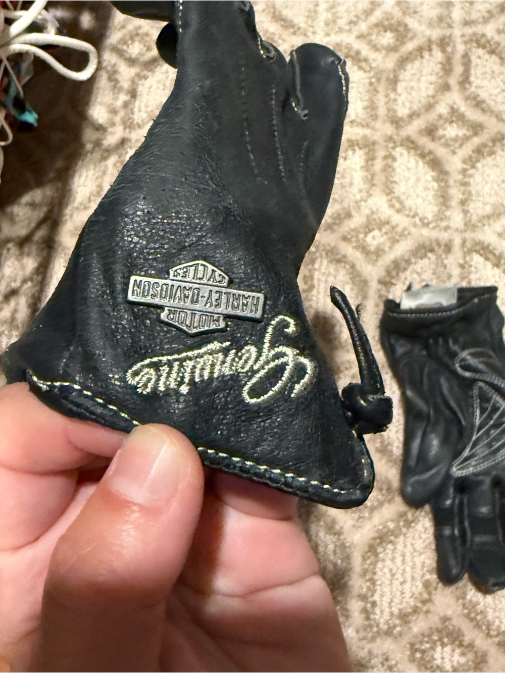 Harley-Davidson Black Leather Riding Gloves with Lace-Up Cuff - Picture 2 of 7